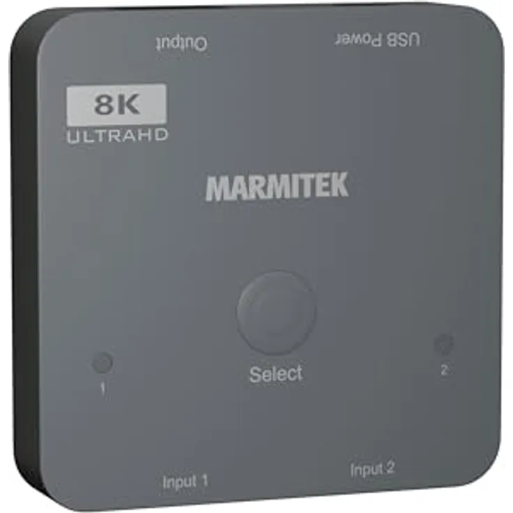 Marmitek 4K120 HDMI Switch 8K Connect 720 - HDMI 2.1 Switch - 4K 120Hz - HDR - 2 EIN / 1 aus - HDMI Schalter - 48Gbps - VRR - ALLM - QFT - QMS - Dolby Digital - Automatische Umschaltung, Schwarz