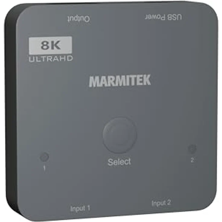 Marmitek 4K120 HDMI Switch 8K Connect 720 - HDMI 2.1 Switch - 4K 120Hz - HDR - 2 EIN / 1 aus - HDMI Schalter - 48Gbps - VRR - ALLM - QFT - QMS - Dolby Digital - Automatische Umschaltung, Schwarz – Bild 1