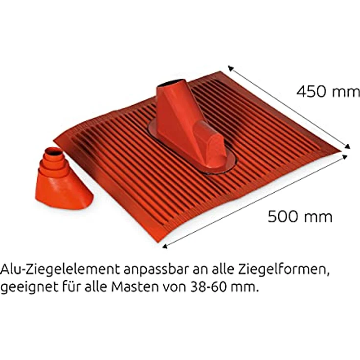 TechniSat Alu Dachziegel Set (mit Gummitülle zur wasserdichten Mast- und Kabeldurchführung 450 x 500mm) ziegelrot – Bild 5