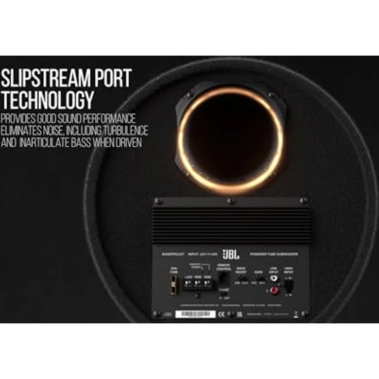 JBL BassPro Tube 12 Zoll 30cm Subwoofer Auto Aktiv, Tube Bassbox mit 450W Max Klasse D Verstärker, Patentierte Tiefbass Slipstream-Port, Fernbedienung – Bild 3