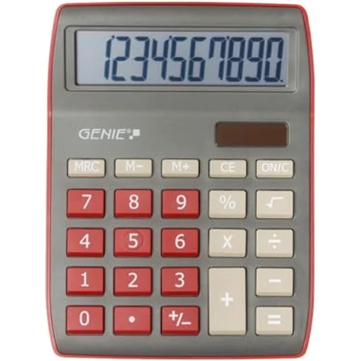 Genie 840 DR 10-stelliger Tischrechner, Dual-Power (Solar und Batterie), kompaktes Design, dunkelrot – Bild 3