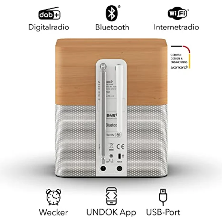 sonoro Stream Internetradio mit Bluetooth & DAB Plus (UKW/FM, WLAN, MP3, Spotify, Amazon, Deezer, spritzwassergeschützt) Design Küchenradio Ahorn/Weiß - sonoro Stream Internetradio mit exzellentem Klang, stabilem Empfang und spritzwassergeschütztem Gehäuse – Bild 3
