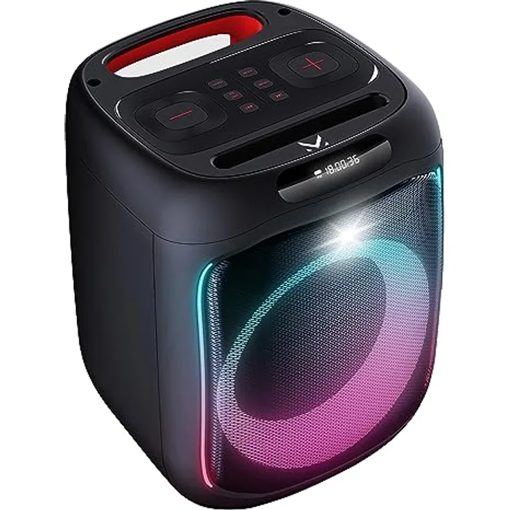 Majestic MAJESTIC FIRE 12 Bluetooth-Lautsprecher mit mehrfarbigen LED-Lichtern, USB/microSD/AUX-IN/MIC, inklusive kabelgebundenem Mikrofon, wiederaufladbarem Akku und TWS, Tragegriff