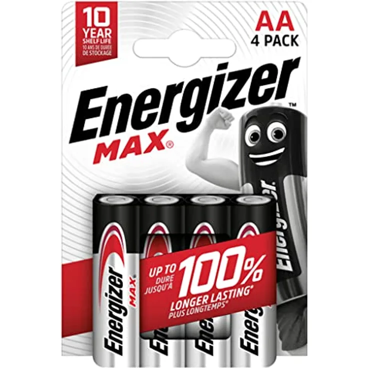 Energizer Max Batterien max AA halten bis zu 100 % länger als 4 Batterien