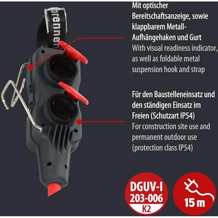 Brennenstuhl Professional Powerblock 4-Fach mit 15m Verlängerungsleitung (schwarz, IP54, Baustelleneinsatz) – Bild 3
