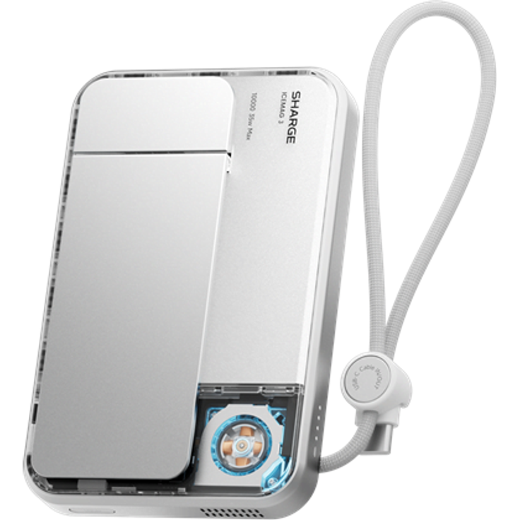 SHARGE ICEMAG 3 Qi Wireless Magnetic Powerbank, 10000 mAh, White, 25W kabelloses Laden, USB-C Schnellladung, integrierter Standfuß, RGB-Beleuchtung