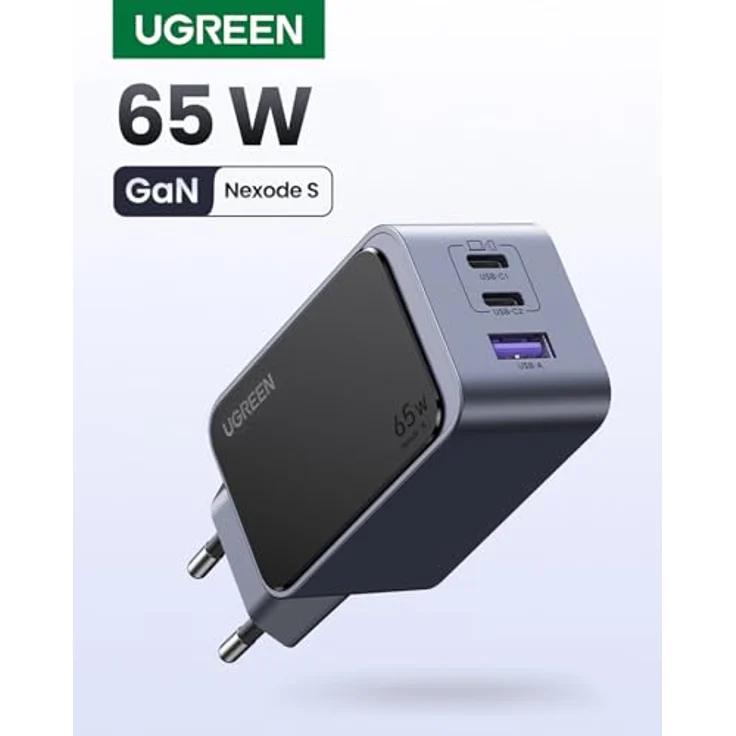 UGREEN Nexode S 65W, 3-Port GaN Wandladegerät, Grau, mit Schnellladefunktion und Sicherheitsfeatures – Bild 2