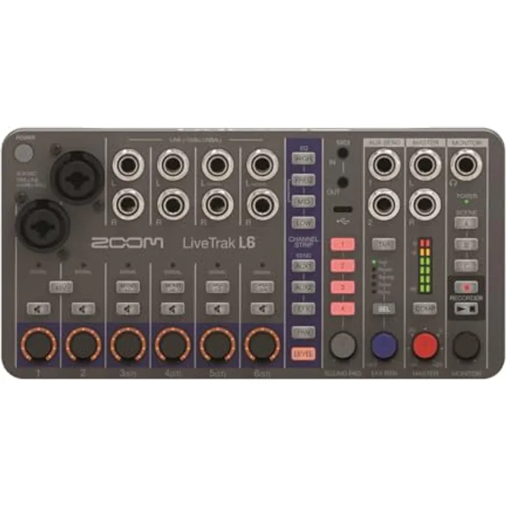 Zoom LiveTrak L-6 tragbares 10-Spur-Digitalmischpult | Mehrspur-Recorder und -Interface | XLR-TRS | 32-bit | Delay | Echo | Reverb | Kompressor | Live-Streaming | grau