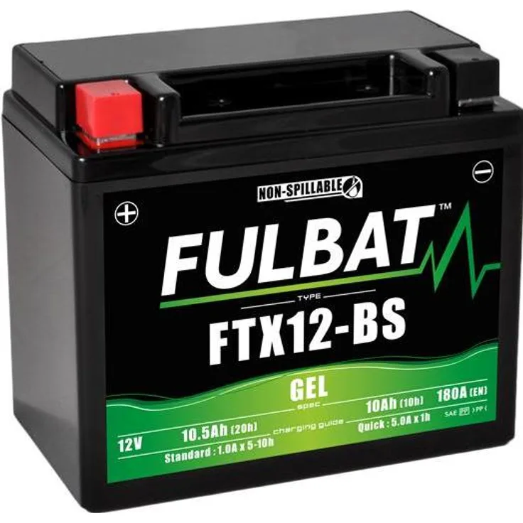 Fulbat FTX12-BS Gel, Fahrzeugbatterie 12 V, 10.50 Ah, 180 A, wartungsfrei, wasserdicht, kaltwettergeeignet