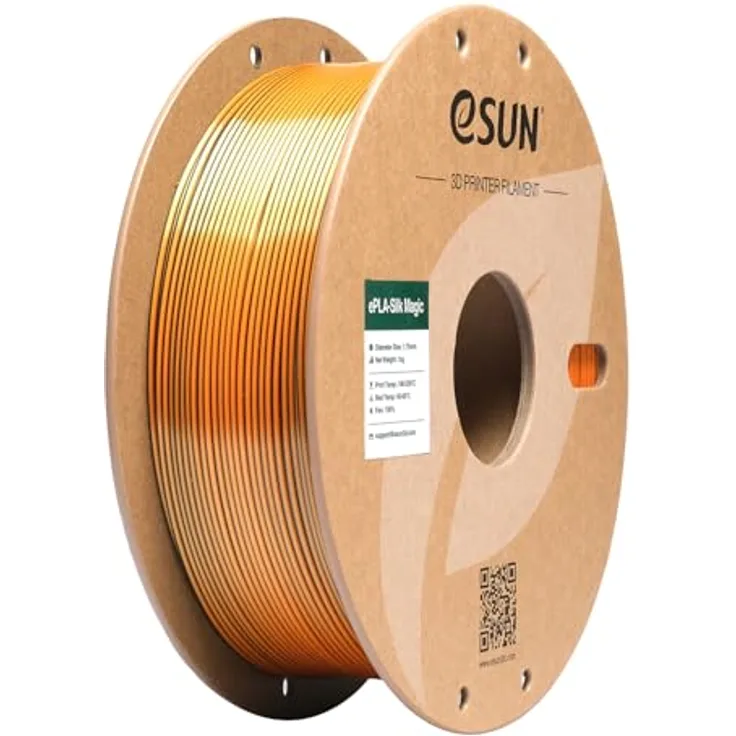eSUN Silk Magic PLA Filament 1.75mm, Dual-Color Co-Extrusion, Farbverlauf Schwarz-Gold, 1KG Spule für 3D-Drucker