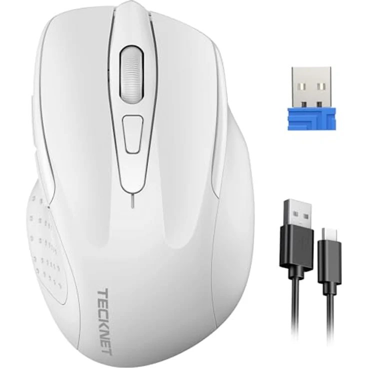 TECKNET Silent Kabellose Maus, Wiederaufladbare Funkmaus mit 4800 DPI, 2,4 GHz und 6 Tasten, Weiß – Bild 1
