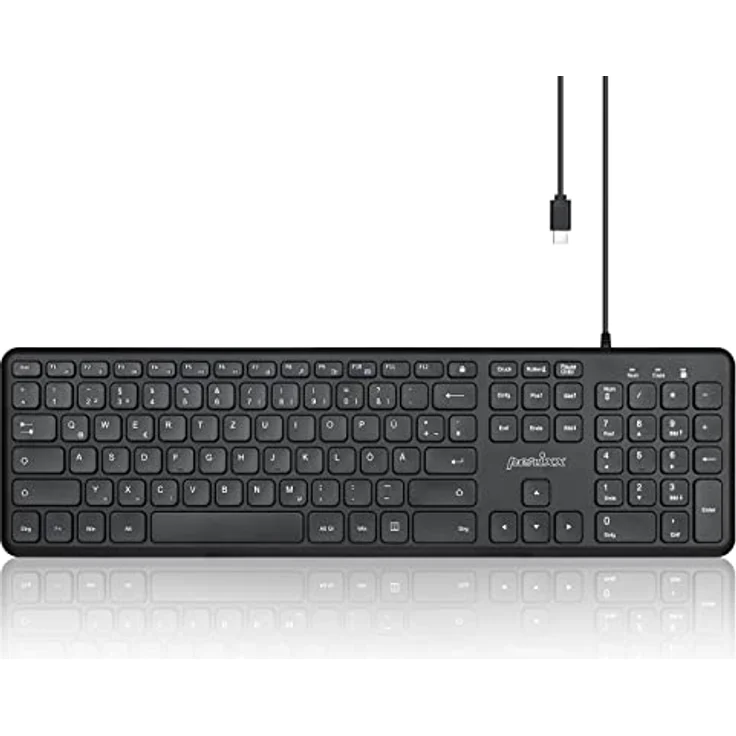 Perixx PERIBOARD-210C DE Kabelgebundene Standard USB-C Tastatur mit leisen Scherenstrukturtasten, Kompatibel mit Mac, iPad, Windows, Chromebook, Tablets und Desktop-PC, Schwarz, QWERTZ – Bild 1