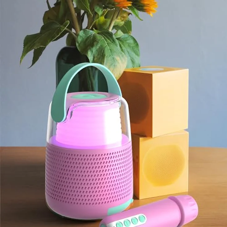 Mobility on Board KS-80 Bluetooth-Lautsprecher & Karaoke, Blau/Pink, kabelloses Mikrofon, Soundeffekte – Bild 5