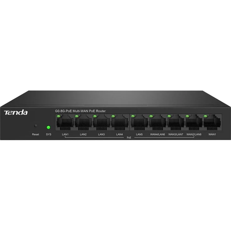 Tenda G0-8G-PoE Gigabit Ethernet Router, 9 Ports, Power over Ethernet, Schwarz