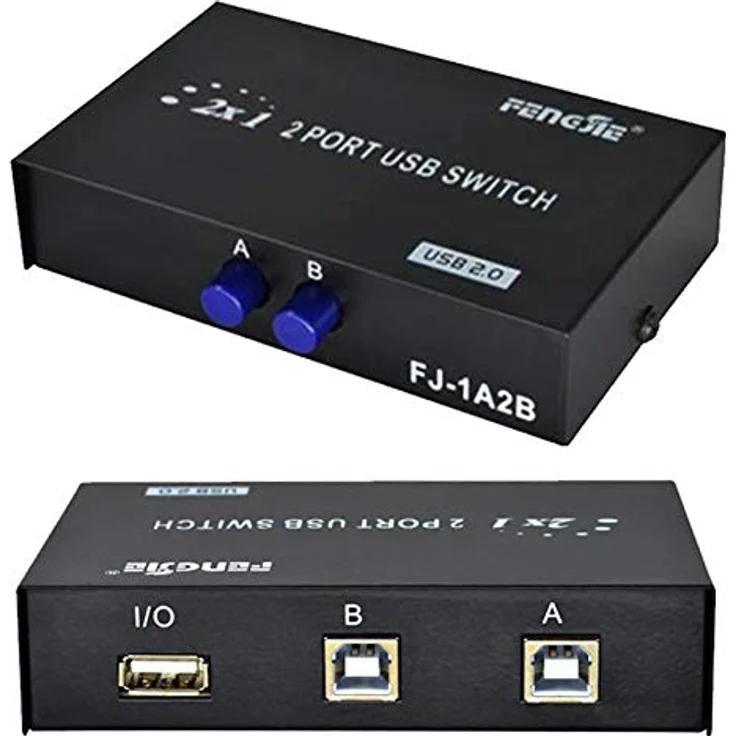 Aukson I43C USB 2.0 Switch, 2-Port KVM Umschalter für USB-Geräte mit Schaltknopf und 480 Mbps Datenübertragungsrate – Bild 1
