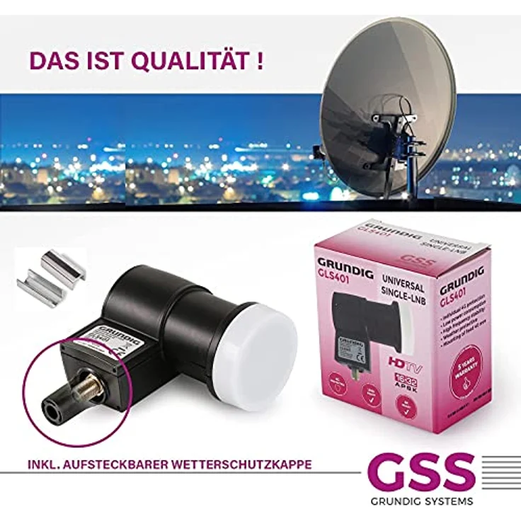 [Test SEHR GUT *] GSS Single LNB für digital Satschüssel - für 1 Teilnehmer, Receiver - 1fach 1-Fach, mit LTE Filter - Full HD, 4K, 0.1dB, Wetterschutzkappe, kälte- & hitzebeständig + Aufdrehhilfe – Bild 3