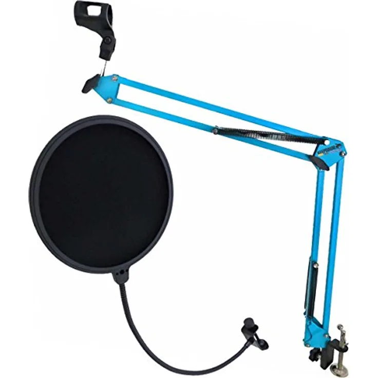 keepdrum NB35 BL Blau Gelenkarm Mikrofonstativ + Popschutz Popfilter EMH