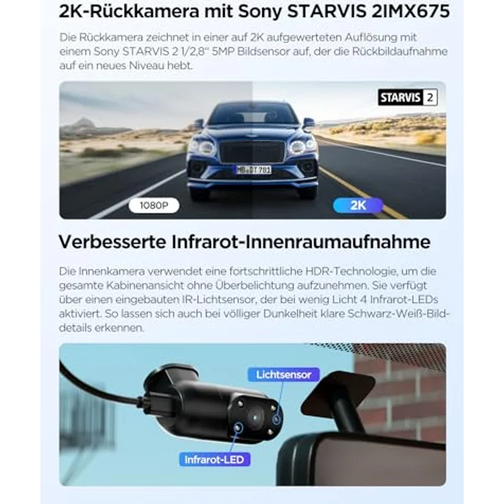 VIOFO A229 Plus 3 Lens 2K + 2K + 1080P, Dual STARVIS 2, HDR Vorne hinten Dashcam Auto, Sprachsteurung & 5GHz Wi-Fi WLAN Autokamera, Ultrapräzises GPS, Super Nachtsicht 2.0, Sprachausgabe, 512 GB Max – Bild 4