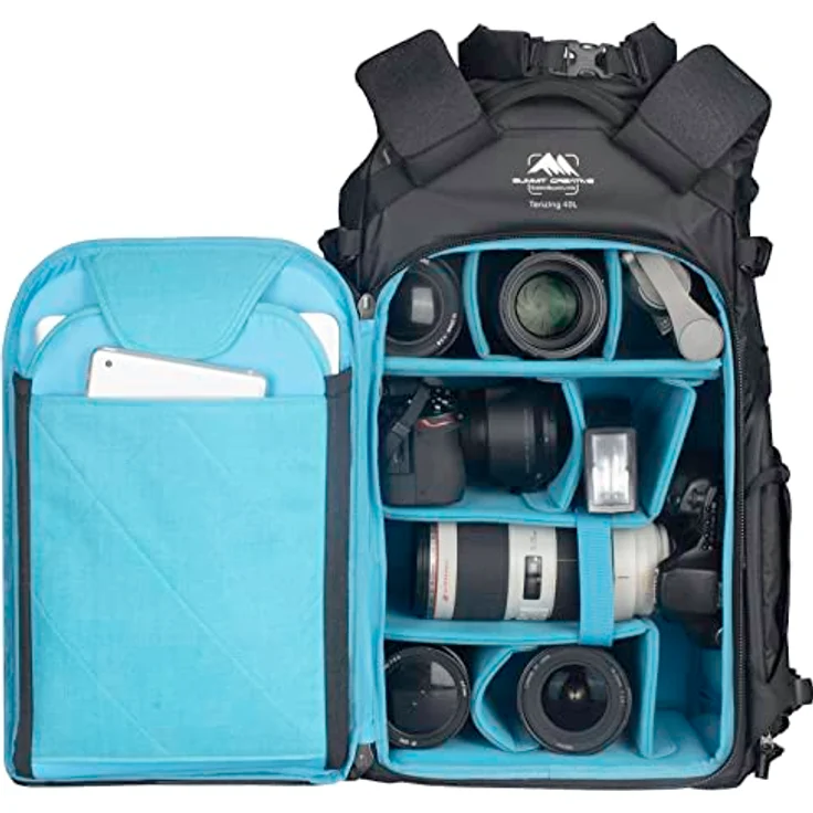 Summit Creative Tenzing Rolltop Backpack 50l Black, robuster wasserabweisender Fotorucksack mit Alurahmen und Laptopfach bis 16" – Bild 5