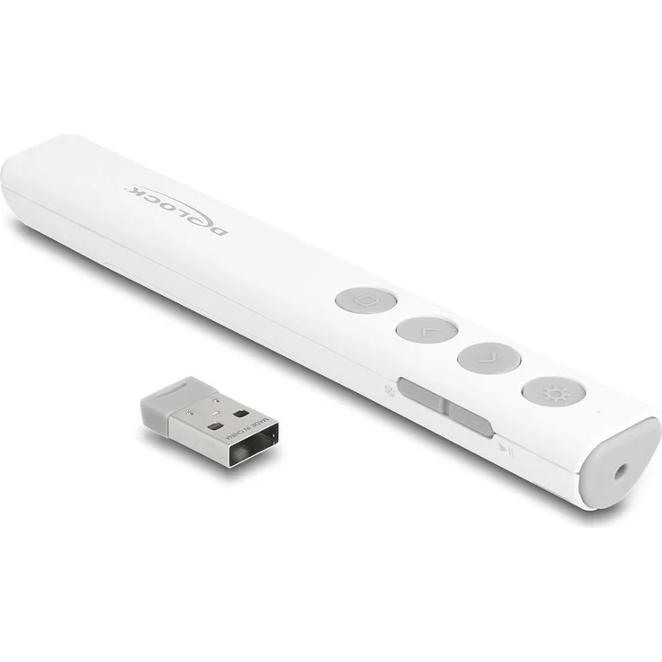 Delock USB Laser Presenter, kabellos mit rotem Laserpointer und 30 m Reichweite, weiss