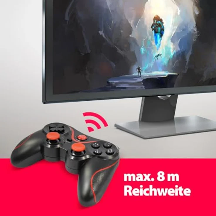 Eaxus X3 Wireless Controller, Bluetooth 5.0 Gamepad für PS3, Android, PC & Amazon Fire, Schwarz mit roten Highlights, 20 Stunden Akkulaufzeit – Bild 8