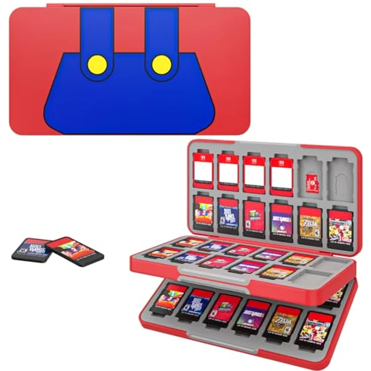 MoKo Spiel Aufbewahrungsbox, Kompatibel mit Nintendo Switch 2/OLED/Lite, mit 48 Game Card und 24 SD Card Slots, Schlank und Tragbar, Roter Mario – Bild 1