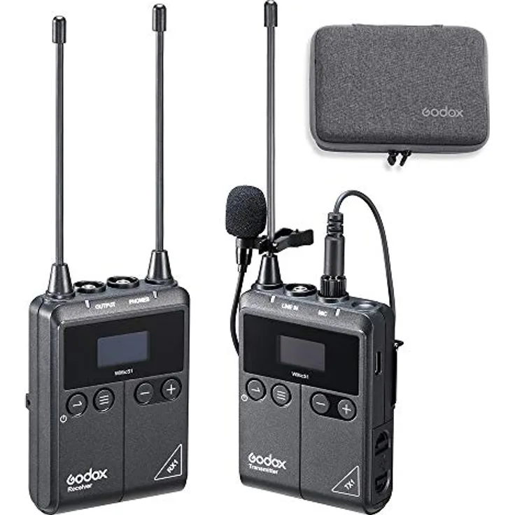 GODOX WMicS1 kit1 Drahtloses Omni Lavalier-Mikrofonsystem für die Kamerahalterung, UHF 96-Kanäle, Echtzeit-Audiomonitor, Arbeitsbereich bis zu 100 m, HD-OLED-Display, spiegellose/DSLR-Kameras