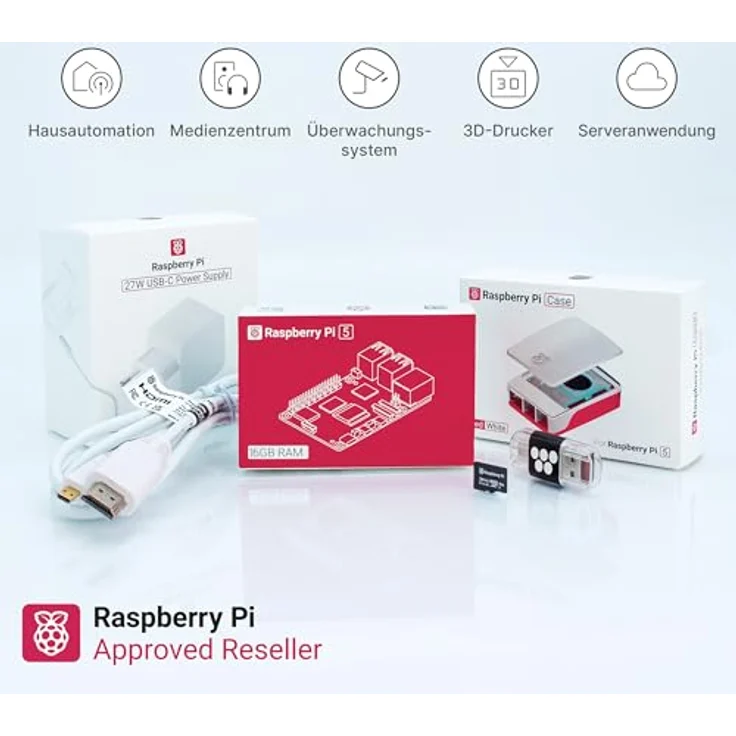 BerryBase Raspberry Pi 5 Starterkit, 16GB RAM, 64GB microSDHC mit Pi OS, Gehäuse, Netzteil und HDMI-Kabel, weiß – Bild 3