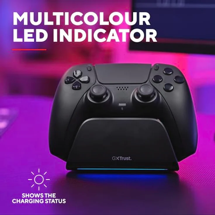 Trust GXT 255, PS5 Controller Ladestation für DualSense mit Place-on Design, LED-Beleuchtung, Antirutsch-Pad und USB-C-C-Kabel, Schwarz – Bild 5