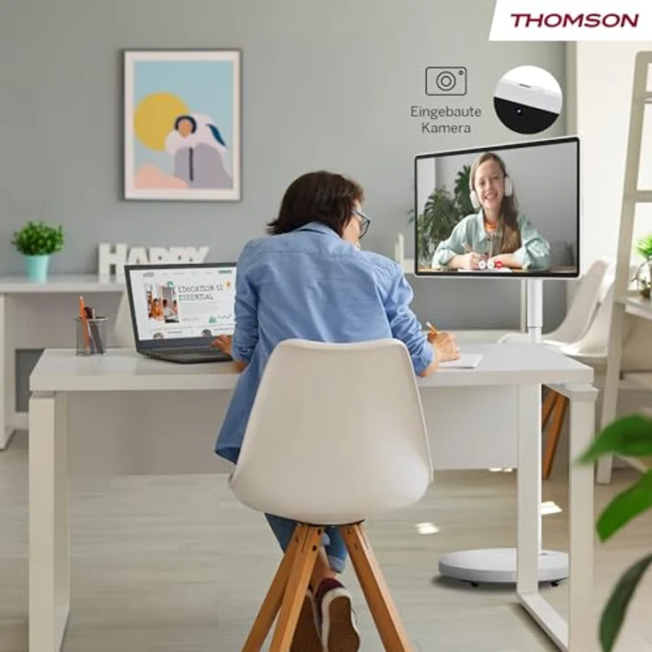 Thomson Go Plus Pro 27UE7M45, 27 Zoll 4K UHD Smart Touch Display mit Android, 64 GB Speicher, 9000 mAh Akku, 5MP Kamera, Subwoofer, WiFi 6, Bluetooth, tragbarer Ständer - Weiß – Bild 5