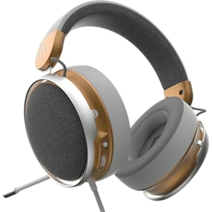 Dark Project Sono, Kabelgebundene Over Ear Kopfhörer mit ANC und 53 mm Treibern, Gold-Weiss – Bild 5