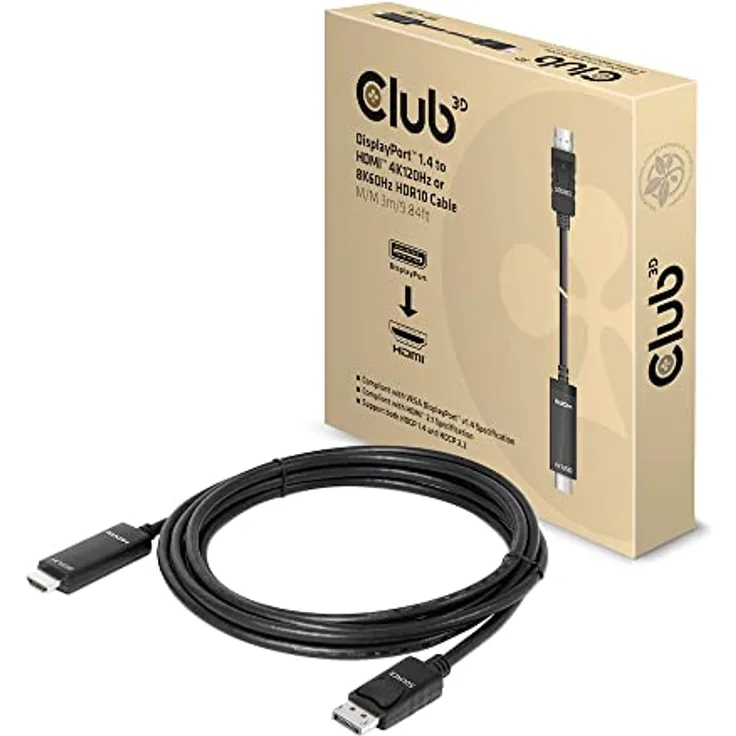 CLUB3D CAC-1087 DisplayPort 1.4 auf HDMI 4K120Hz oder 8K60Hz HDR10 Kabel 3m St./St.