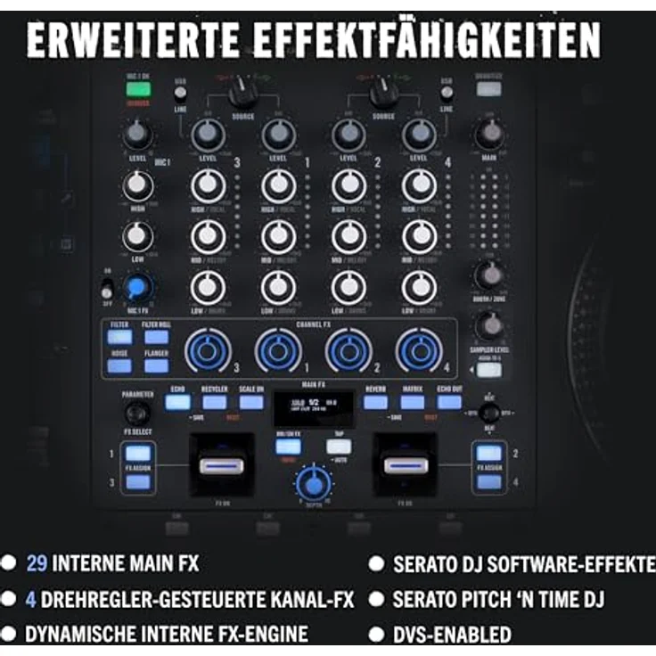 Rane PERFORMER 4-Kanal motorisierter DJ Controller - 7" Platters mit Displays, Precision Feel Fader, Stem-Split, Effekte, Serato DJ Pro Freischaltung - Robuste Metallverarbeitung – Bild 4