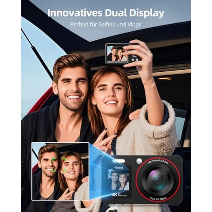 Rollei Compactline 64, Digitalkamera mit 64MP und 18X Zoom, Dual Display für Kids und Anfänger, Schwarz – Bild 5