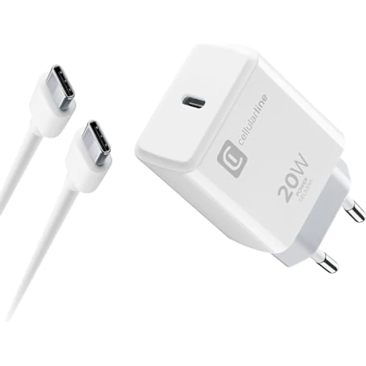 Cellularline – Ladegerät-Kit 20 W – für iPhone 15-Serie – Kit bestehend aus einem 20 W USB-C-Ladegerät + einem USB-C-Kabel, mit dem die verschiedenen iPhone 15-Modelle sicher aufgeladen Werden können – Bild 1