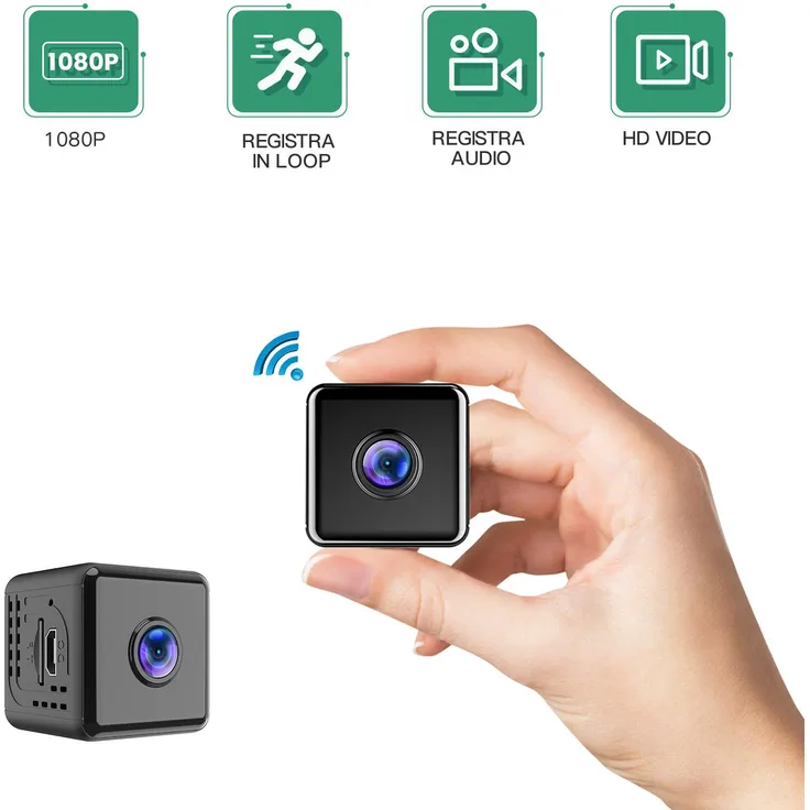Exlene HD Mini WLAN Netzwerkkamera, 1080p Nachtsicht mit Magnethalterung und integriertem Mikrofon, für Innen- und Außenbereich