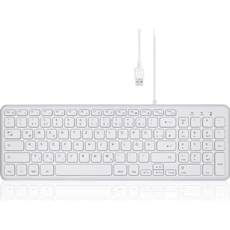 Perixx PERIBOARD-213W DE Kabelgebundene Kompakte USB Tastatur mit leisen Scherenstrukturtasten für Computer, Ziffernblock, Laptop und Tablet, Weiß, QWERTZ