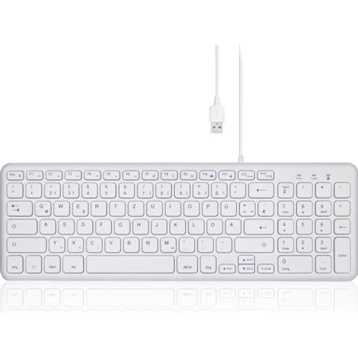 Perixx PERIBOARD-213W DE Kabelgebundene Kompakte USB Tastatur mit leisen Scherenstrukturtasten für Computer, Ziffernblock, Laptop und Tablet, Weiß, QWERTZ – Bild 1