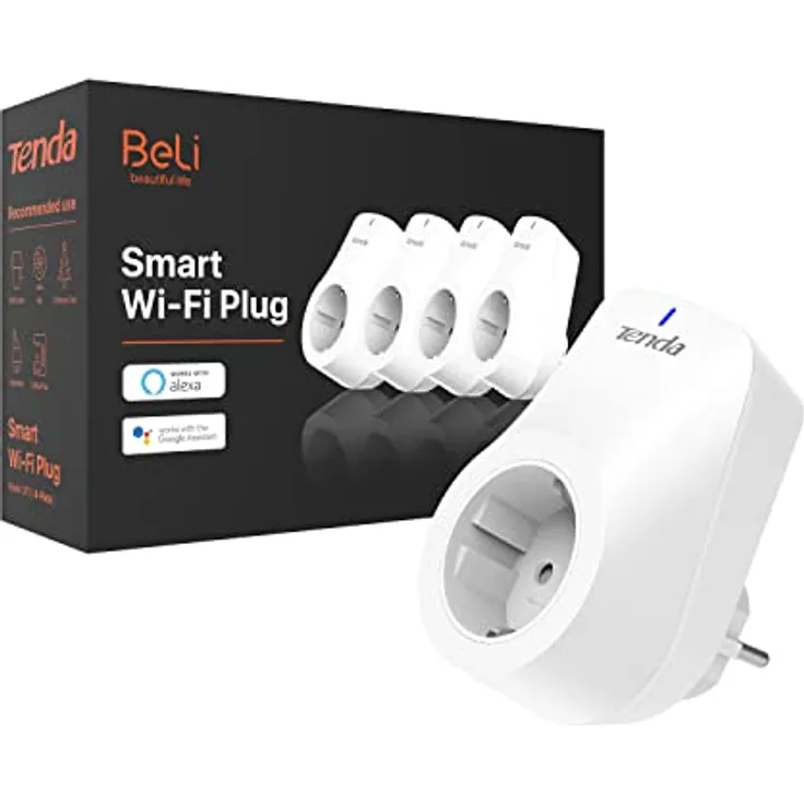 Tenda WLAN Smart Steckdose SP9, 16A Wifi Plug mit Energieverbrauchsanzeige, App- und Sprachsteuerung (Alexa & Google home) , Timer, AwayModus Kinderschutz, 4er pack (Nur 2.4GHz WiFi)