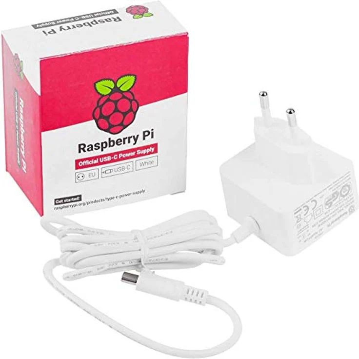 Raspberry Pi 4 USB-C Power Supply, 5.1V / 3.0A, mit EU Stecker, weiß, Kurzschluss- und Überhitzungsschutz