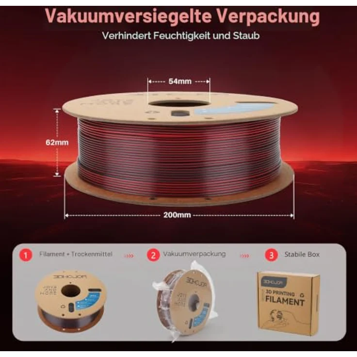 3DHoJor Silk PLA Filament 1.75mm 1KG Schwarz-Rot, Zweifarbiges Seiden PLA mit hohem Glanz und glatter Oberfläche – Bild 5