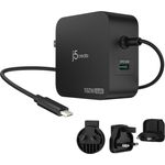 j5Create 102-Watt GaN PD USB-C Reiseladegerät mit 2 Anschlüssen und austauschbaren Netzsteckern, schwarz