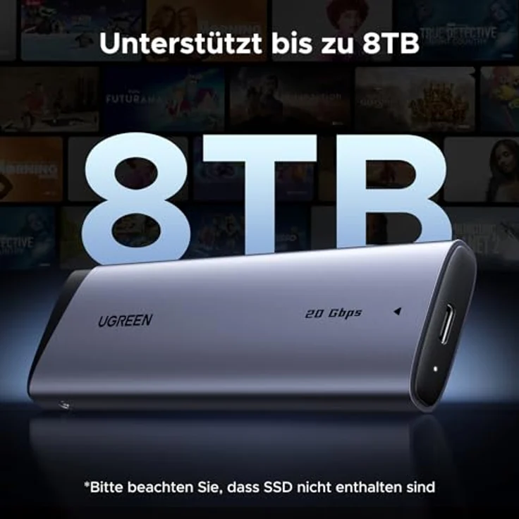 Ugreen CM767 Festplattengehäuse, M.2 NVMe/SATA bis 8 TB, 20 Gbit/s, Aluminium, grau – Bild 4