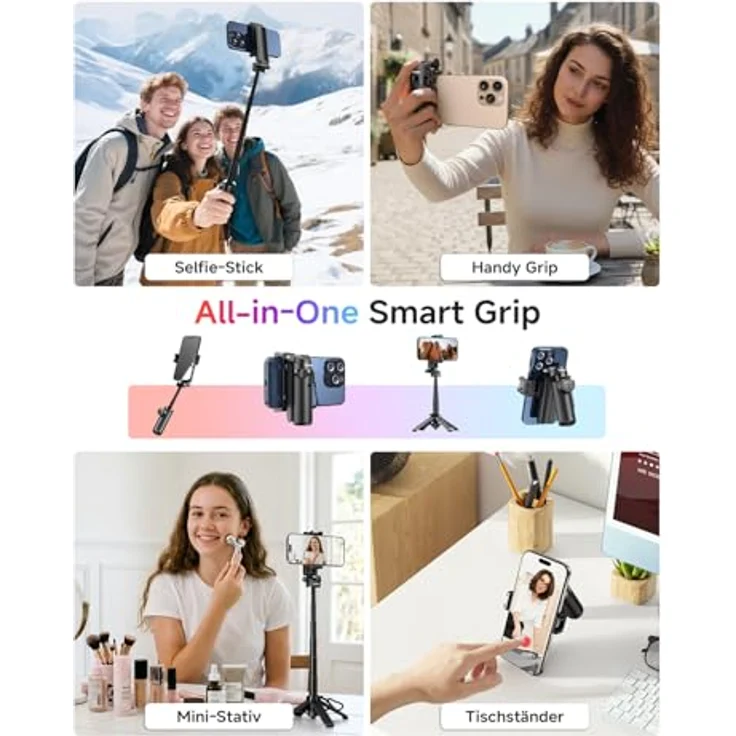 Rollei Easy Creator SmartGrip, 3-in-1 Smartphone-Stativ mit Bluetooth-Fernbedienung, verstellbar und tragbar, Aluminium, bis zu 43 cm hoch – Bild 2