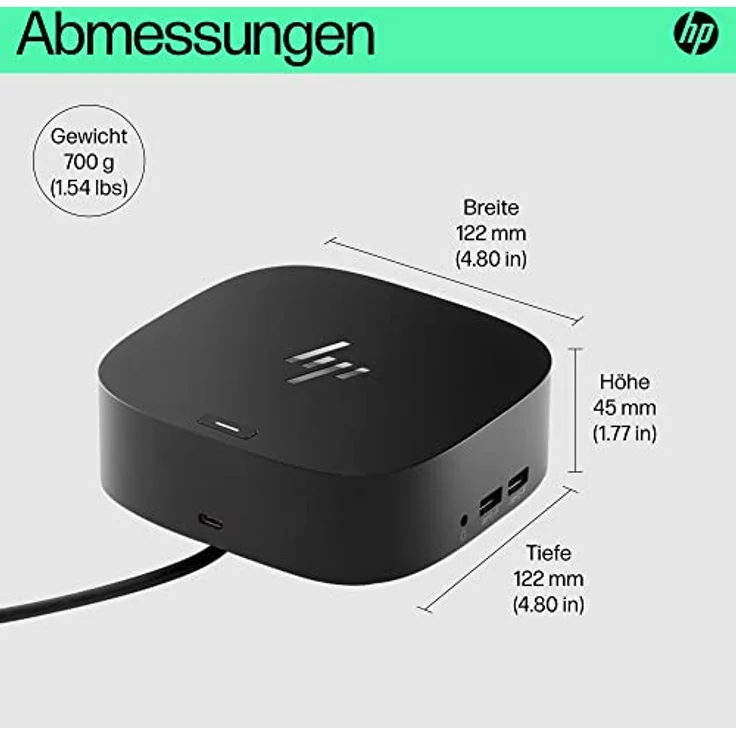 HP USB-C G5 Essential Dockingstation | USB-C Hub | USB Hub | Thunderbolt | USB-C | USB 3.0 | 2x 1.4 DisplayPorts | HDMI 2.0 | Audio | RJ-45 | Schwarz – Bild 4