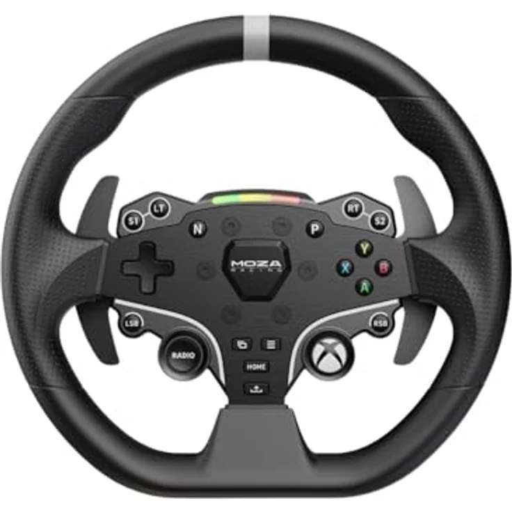 Moza Racing MOZA ES-Xbox Steering Wheel, originalgetreuer Racing-Look, integrierte Schaltanzeige, Aluminium und Leder, 280 mm, schwarz – Bild 1