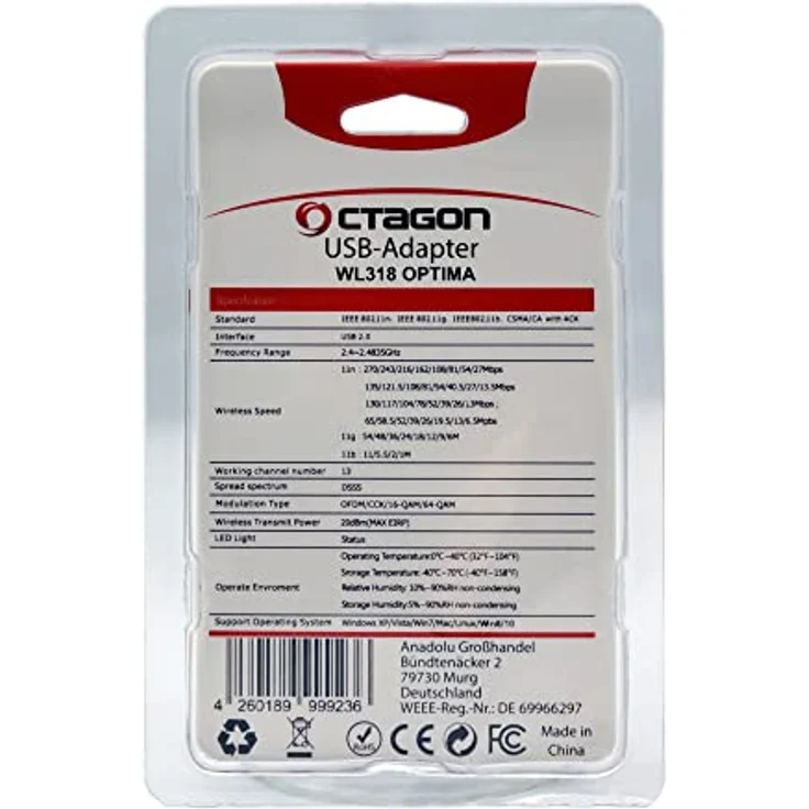 Octagon WL318 Optima WLAN Adapter mit Antenne, 300 MBit/s, 2.4 GHz, USB 2.0, schwarz – Bild 6