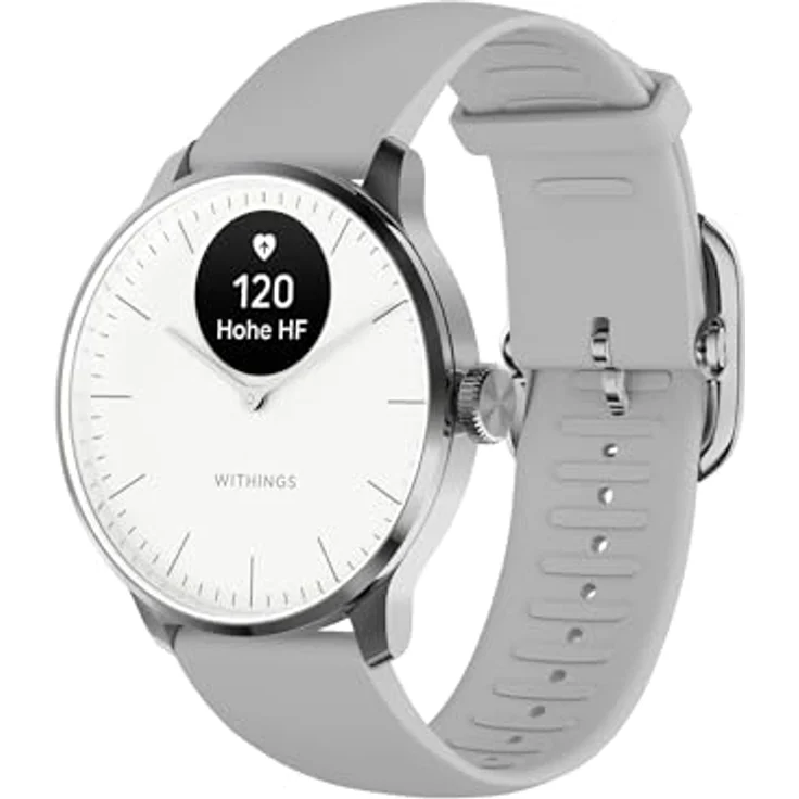 Withings ScanWatch Light, Hybrid-Smartwatch, 24-Stunden-Überwachung der Herz-Kreislauf-Gesundheit, Menstruationszyklus-Tracker, Schlaf- und Aktivitätstracker, 30 Tage Batterie, kompatibel mit Android, Weiß und Grau – Bild 1