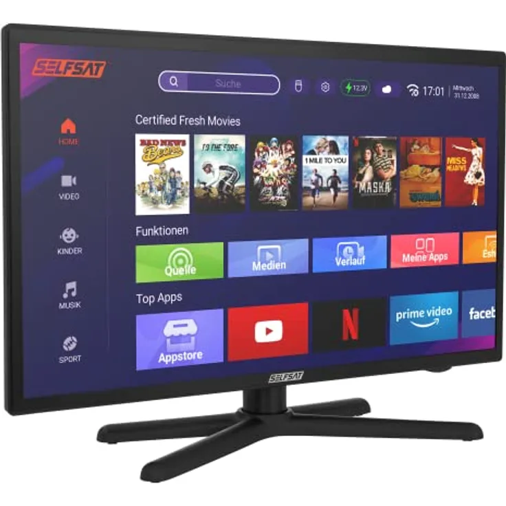 SELFSAT SMART LED TV 1224 (60cm/24) in Schwarz, Full-HD Smart-TV mit Triple-Tuner, WLAN und Bluetooth