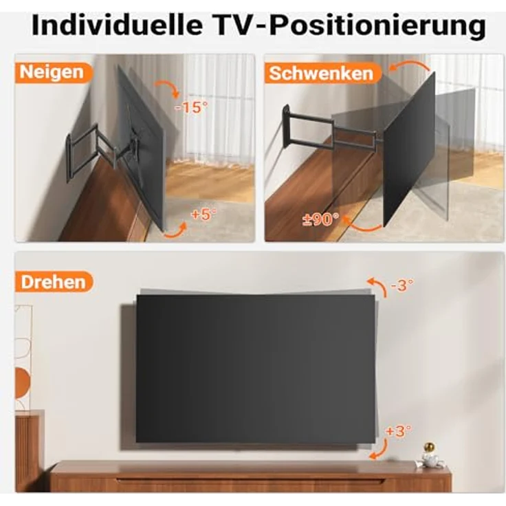 Wiltec TV-Halterung 23"-65", schwenkbar bis 35 kg, VESA-kompatibel, mit Kabelmanagement – Bild 6